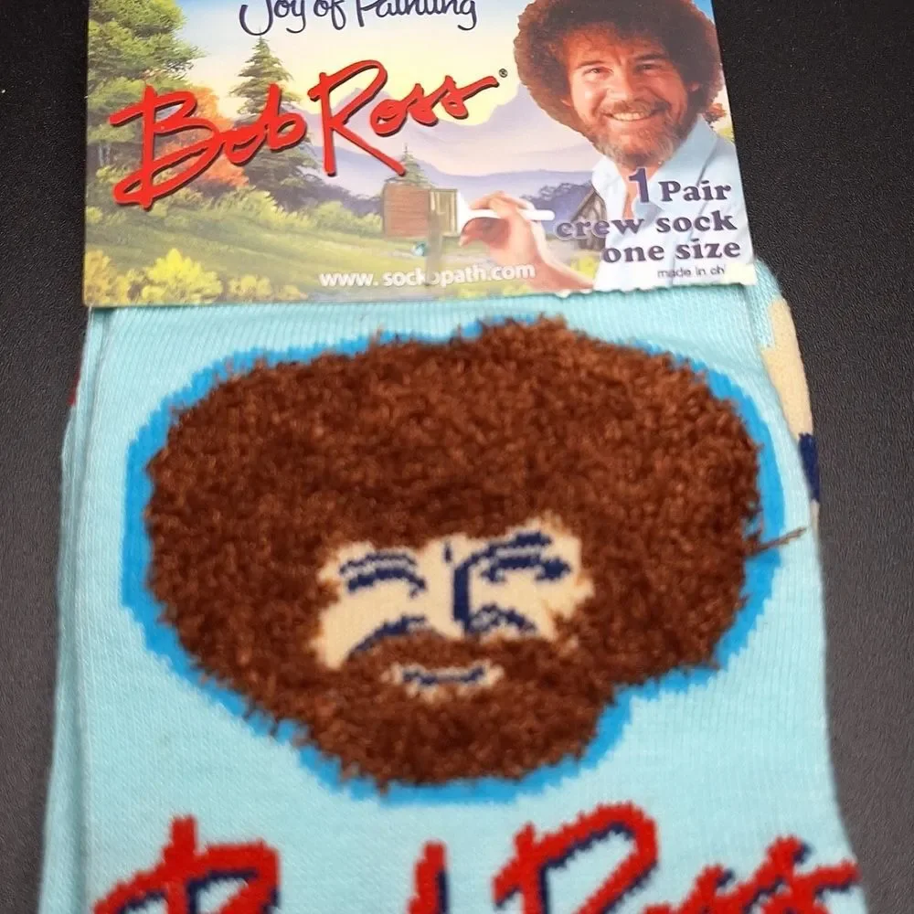 Bob Ross crew socks Men's Socks - Blue and Brown